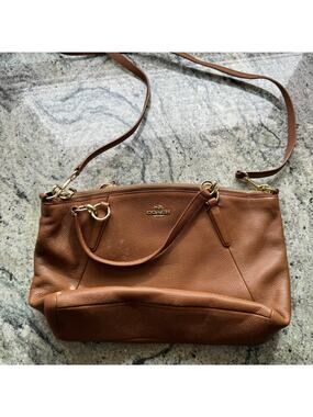 Women's Coach Tan Pebble Leather Duo Crossbody Hand bag